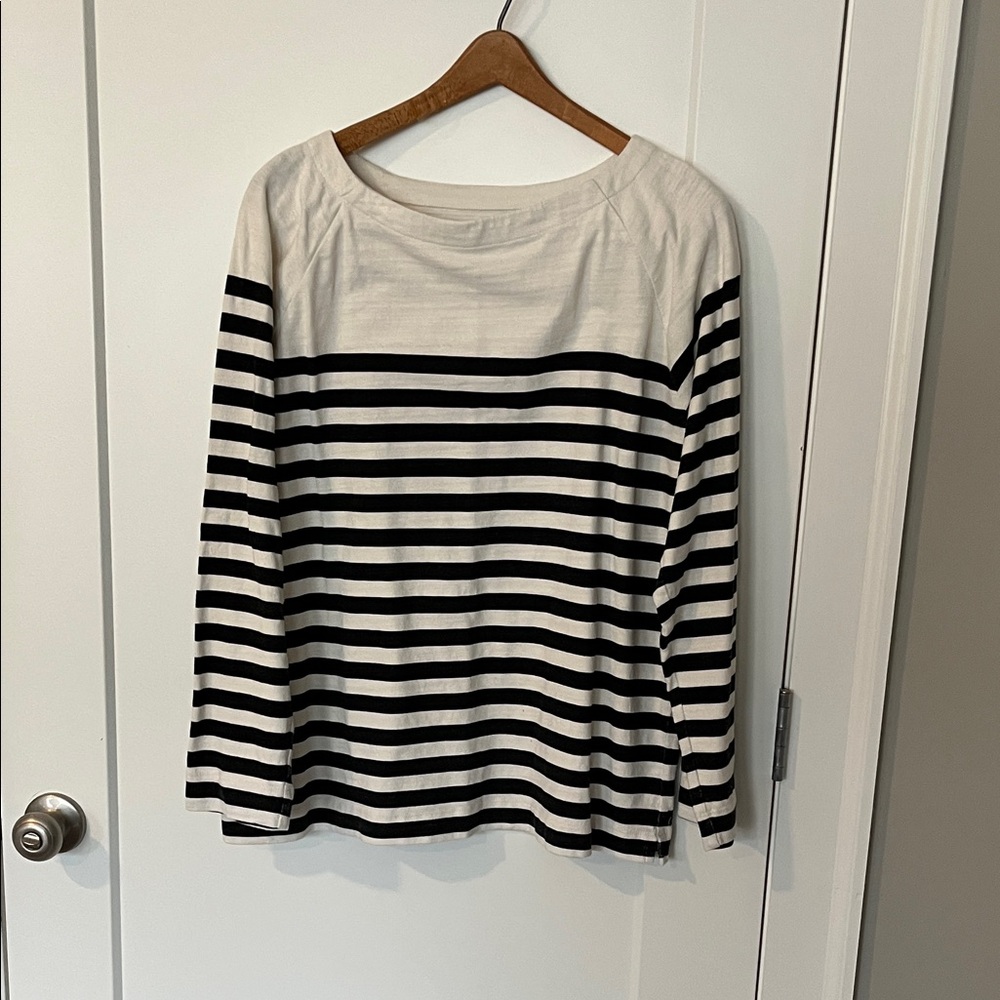 LOFT Black and White Striped Long Sleeve Top